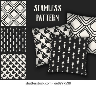 Abstract concept vector monochrome geometric pattern. Black and white minimal background. Creative illustration template. Seamless stylish texture. For wallpaper, surface, web design, textile, decor