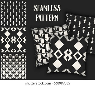 Abstract concept vector monochrome geometric pattern. Black and white minimal background. Creative illustration template. Seamless stylish texture. For wallpaper, surface, web design, textile, decor