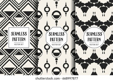 Abstract concept vector monochrome geometric pattern. Black and white minimal background. Creative illustration template. Seamless stylish texture. For wallpaper, surface, web design, textile, decor