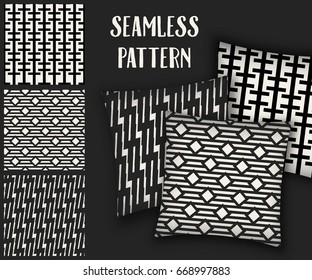 Abstract concept vector monochrome geometric pattern. Black and white minimal background. Creative illustration template. Seamless stylish texture. For wallpaper, surface, web design, textile, decor