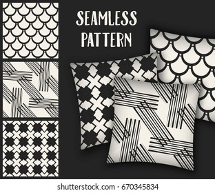 Abstract concept vector monochrome geometric pattern. Black and white minimal background. Creative illustration template. Seamless stylish texture. For wallpaper, surface, web design, textile, decor