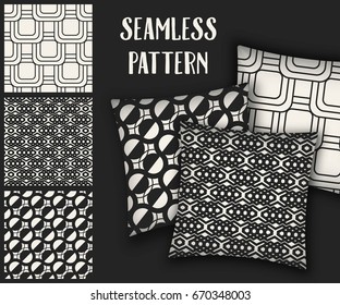 Abstract concept vector monochrome geometric pattern. Black and white minimal background. Creative illustration template. Seamless stylish texture. For wallpaper, surface, web design, textile, decor