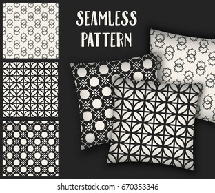 Abstract concept vector monochrome geometric pattern. Black and white minimal background. Creative illustration template. Seamless stylish texture. For wallpaper, surface, web design, textile, decor