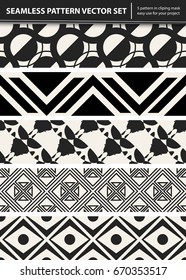 Abstract concept vector monochrome geometric pattern. Black and white minimal background. Creative illustration template. Seamless stylish texture. For wallpaper, surface, web design, textile, decor