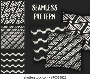 Abstract concept vector monochrome geometric pattern. Black and white minimal background. Creative illustration template. Seamless stylish texture. For wallpaper, surface, web design, textile, decor