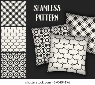 Abstract concept vector monochrome geometric pattern. Black and white minimal background. Creative illustration template. Seamless stylish texture. For wallpaper, surface, web design, textile, decor