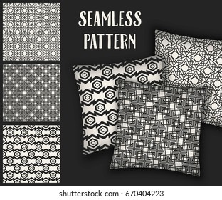Abstract concept vector monochrome geometric pattern. Black and white minimal background. Creative illustration template. Seamless stylish texture. For wallpaper, surface, web design, textile, decor