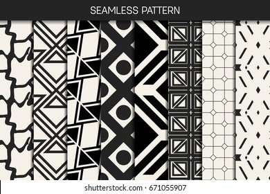 Abstract concept vector monochrome geometric pattern. Black and white minimal background. Creative illustration template. Seamless stylish texture. For wallpaper, surface, web design, textile, decor