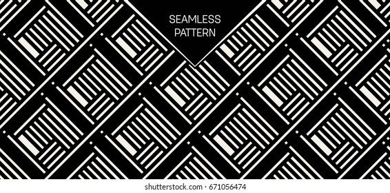 Abstract concept vector monochrome geometric pattern. Black and white minimal background. Creative illustration template. Seamless stylish texture. For wallpaper, surface, web design, textile, decor