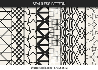 Abstract concept vector monochrome geometric pattern. Black and white minimal background. Creative illustration template. Seamless stylish texture. For wallpaper, surface, web design, textile, decor