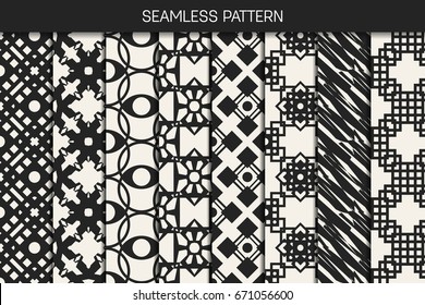 Abstract concept vector monochrome geometric pattern. Black and white minimal background. Creative illustration template. Seamless stylish texture. For wallpaper, surface, web design, textile, decor