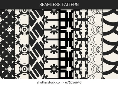 Abstract concept vector monochrome geometric pattern. Black and white minimal background. Creative illustration template. Seamless stylish texture. For wallpaper, surface, web design, textile, decor