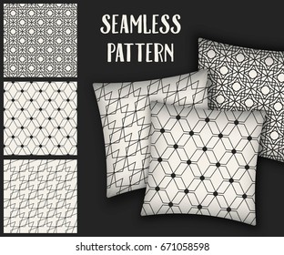 Abstract concept vector monochrome geometric pattern. Black and white minimal background. Creative illustration template. Seamless stylish texture. For wallpaper, surface, web design, textile, decor