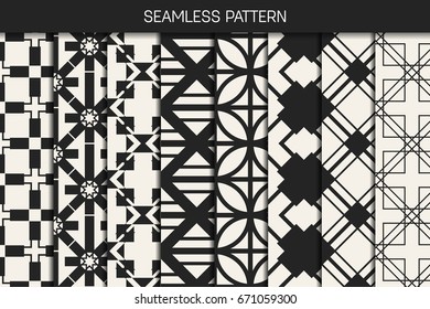 Abstract concept vector monochrome geometric pattern. Black and white minimal background. Creative illustration template. Seamless stylish texture. For wallpaper, surface, web design, textile, decor