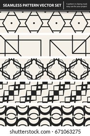 Abstract concept vector monochrome geometric pattern. Black and white minimal background. Creative illustration template. Seamless stylish texture. For wallpaper, surface, web design, textile, decor