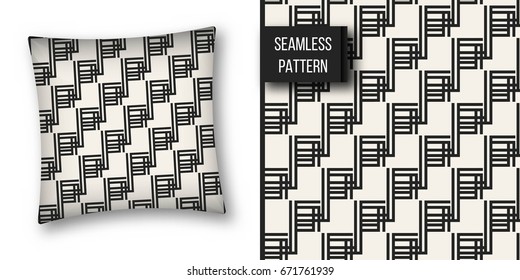 Abstract concept vector monochrome geometric pattern. Black and white minimal background. Creative illustration template. Seamless stylish texture. For wallpaper, surface, web design, textile, decor