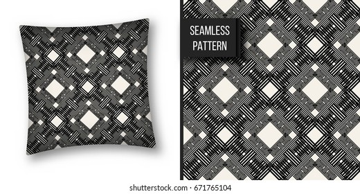 Abstract concept vector monochrome geometric pattern. Black and white minimal background. Creative illustration template. Seamless stylish texture. For wallpaper, surface, web design, textile, decor