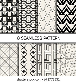 Abstract concept vector monochrome geometric pattern. Black and white minimal background. Creative illustration template. Seamless stylish texture. For wallpaper, surface, web design, textile, decor