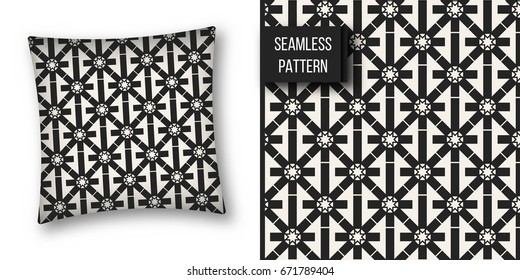 Abstract concept vector monochrome geometric pattern. Black and white minimal background. Creative illustration template. Seamless stylish texture. For wallpaper, surface, web design, textile, decor