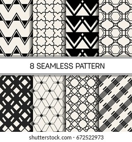 Abstract concept vector monochrome geometric pattern. Black and white minimal background. Creative illustration template. Seamless stylish texture. For wallpaper, surface, web design, textile, decor