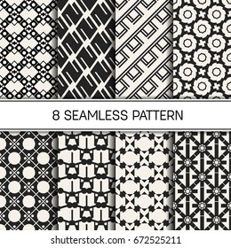 Abstract concept vector monochrome geometric pattern. Black and white minimal background. Creative illustration template. Seamless stylish texture. For wallpaper, surface, web design, textile, decor