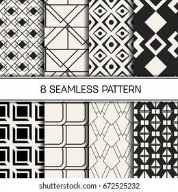 Abstract concept vector monochrome geometric pattern. Black and white minimal background. Creative illustration template. Seamless stylish texture. For wallpaper, surface, web design, textile, decor