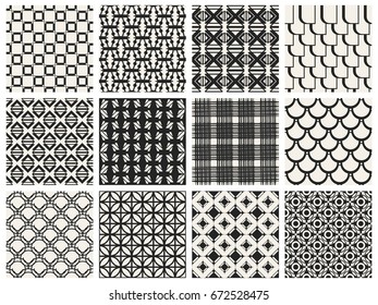 Abstract concept vector monochrome geometric pattern. Black and white minimal background. Creative illustration template. Seamless stylish texture. For wallpaper, surface, web design, textile, decor