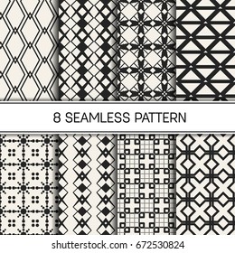 Abstract concept vector monochrome geometric pattern. Black and white minimal background. Creative illustration template. Seamless stylish texture. For wallpaper, surface, web design, textile, decor
