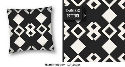 Abstract concept vector monochrome geometric pattern. Black and white minimal background. Creative illustration template. Seamless stylish texture. For wallpaper, surface, web design, textile, decor