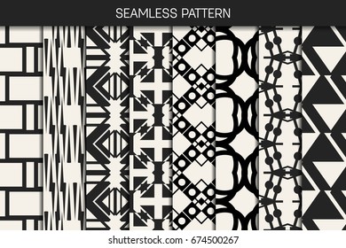 Abstract concept vector monochrome geometric pattern. Black and white minimal background. Creative illustration template. Seamless stylish texture. For wallpaper, surface, web design, textile, decor