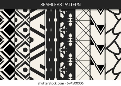 Abstract concept vector monochrome geometric pattern. Black and white minimal background. Creative illustration template. Seamless stylish texture. For wallpaper, surface, web design, textile, decor