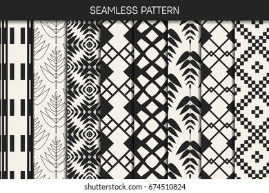 Abstract concept vector monochrome geometric pattern. Black and white minimal background. Creative illustration template. Seamless stylish texture. For wallpaper, surface, web design, textile, decor