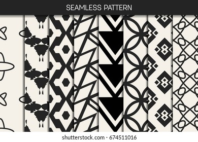 Abstract concept vector monochrome geometric pattern. Black and white minimal background. Creative illustration template. Seamless stylish texture. For wallpaper, surface, web design, textile, decor