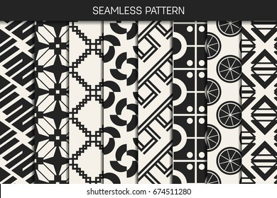 Abstract concept vector monochrome geometric pattern. Black and white minimal background. Creative illustration template. Seamless stylish texture. For wallpaper, surface, web design, textile, decor