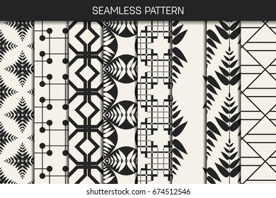 Abstract concept vector monochrome geometric pattern. Black and white minimal background. Creative illustration template. Seamless stylish texture. For wallpaper, surface, web design, textile, decor