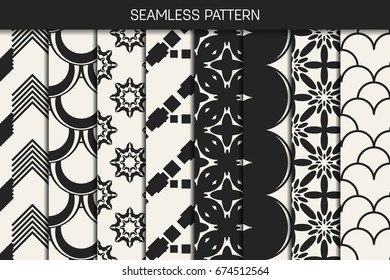 Abstract concept vector monochrome geometric pattern. Black and white minimal background. Creative illustration template. Seamless stylish texture. For wallpaper, surface, web design, textile, decor