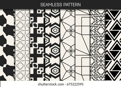Abstract concept vector monochrome geometric pattern. Black and white minimal background. Creative illustration template. Seamless stylish texture. For wallpaper, surface, web design, textile, decor
