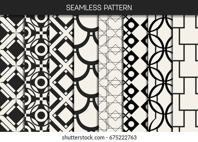 Abstract concept vector monochrome geometric pattern. Black and white minimal background. Creative illustration template. Seamless stylish texture. For wallpaper, surface, web design, textile, decor
