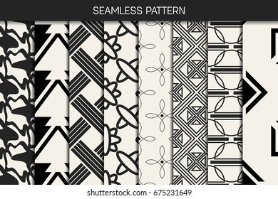 Abstract concept vector monochrome geometric pattern. Black and white minimal background. Creative illustration template. Seamless stylish texture. For wallpaper, surface, web design, textile, decor