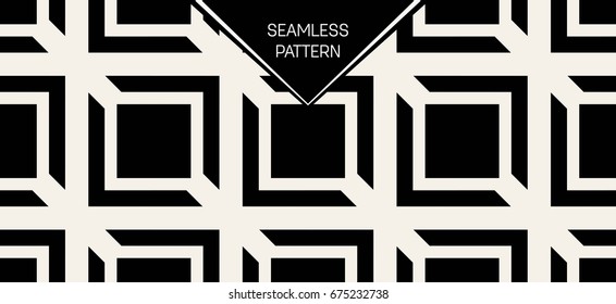Abstract concept vector monochrome geometric pattern. Black and white minimal background. Creative illustration template. Seamless stylish texture. For wallpaper, surface, web design, textile, decor