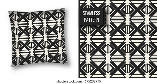 Abstract concept vector monochrome geometric pattern. Black and white minimal background. Creative illustration template. Seamless stylish texture. For wallpaper, surface, web design, textile, decor