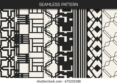 Abstract concept vector monochrome geometric pattern. Black and white minimal background. Creative illustration template. Seamless stylish texture. For wallpaper, surface, web design, textile, decor