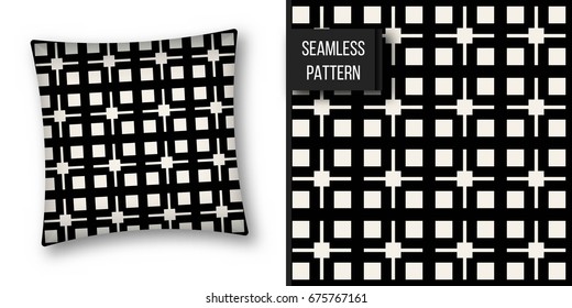 Abstract concept vector monochrome geometric pattern. Black and white minimal background. Creative illustration template. Seamless stylish texture. For wallpaper, surface, web design, textile, decor