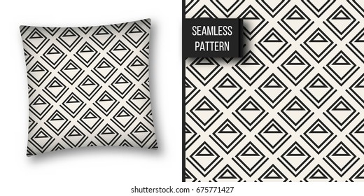 Abstract concept vector monochrome geometric pattern. Black and white minimal background. Creative illustration template. Seamless stylish texture. For wallpaper, surface, web design, textile, decor
