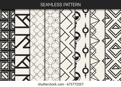 Abstract concept vector monochrome geometric pattern. Black and white minimal background. Creative illustration template. Seamless stylish texture. For wallpaper, surface, web design, textile, decor