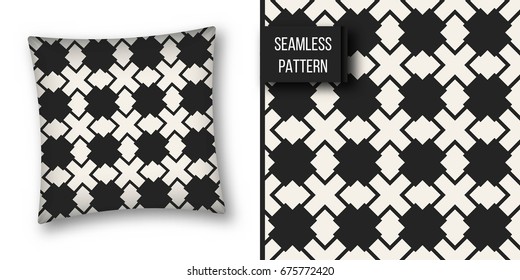 Abstract concept vector monochrome geometric pattern. Black and white minimal background. Creative illustration template. Seamless stylish texture. For wallpaper, surface, web design, textile, decor