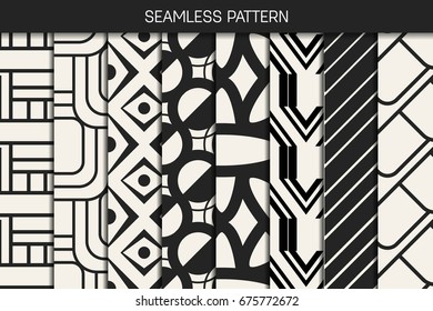 Abstract concept vector monochrome geometric pattern. Black and white minimal background. Creative illustration template. Seamless stylish texture. For wallpaper, surface, web design, textile, decor