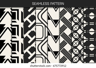 Abstract concept vector monochrome geometric pattern. Black and white minimal background. Creative illustration template. Seamless stylish texture. For wallpaper, surface, web design, textile, decor