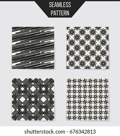 Abstract concept vector monochrome geometric pattern. Black and white minimal background. Creative illustration template. Seamless stylish texture. For wallpaper, surface, web design, textile, decor