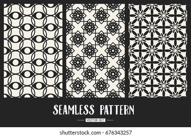 Abstract concept vector monochrome geometric pattern. Black and white minimal background. Creative illustration template. Seamless stylish texture. For wallpaper, surface, web design, textile, decor